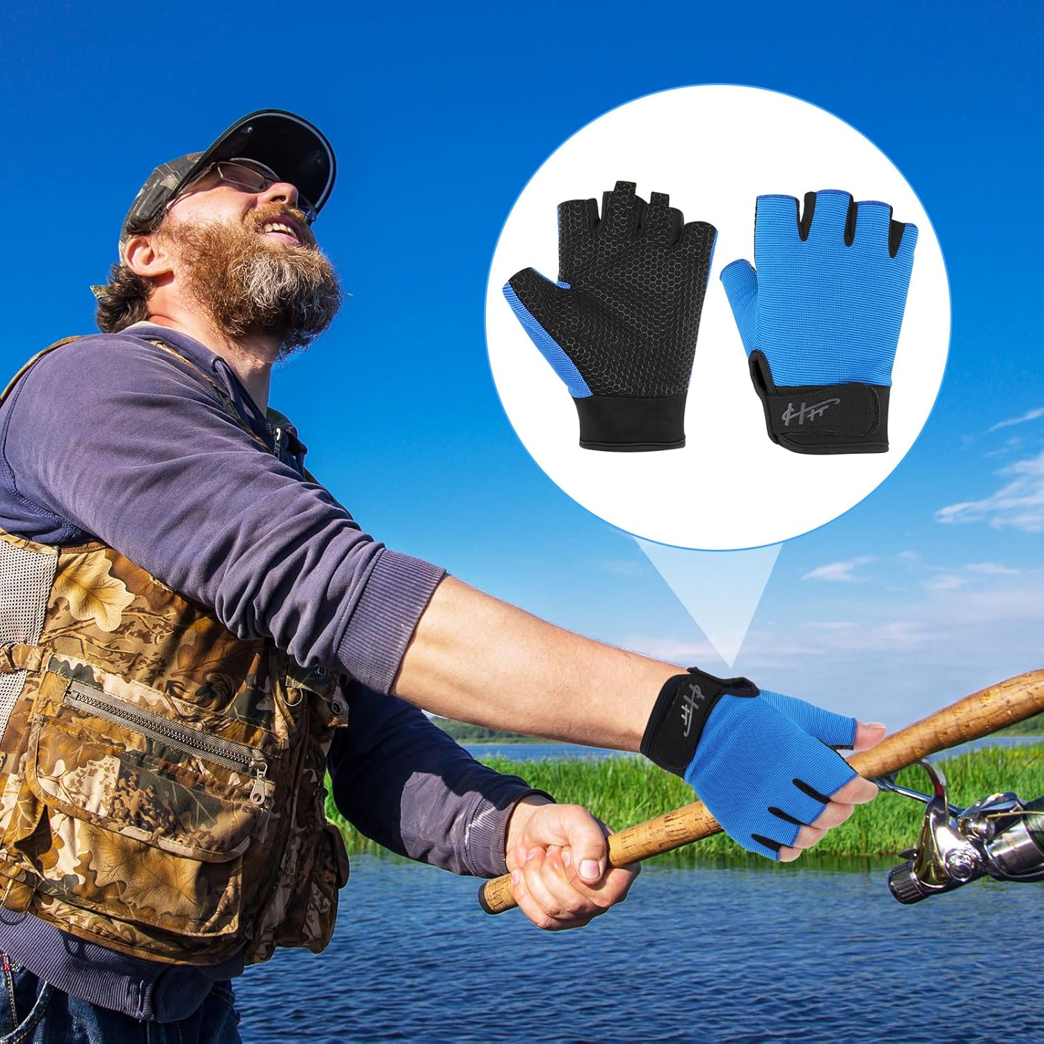 Workout Gloves for Men Women Fingerless Gloves Kayak Gloves with Silicone Padding Fishing Gloves Sports Gloves Ventilated Cycling Gloves for Training Fitness Exercise Hanging Pull Ups Roller Skating - Image 3