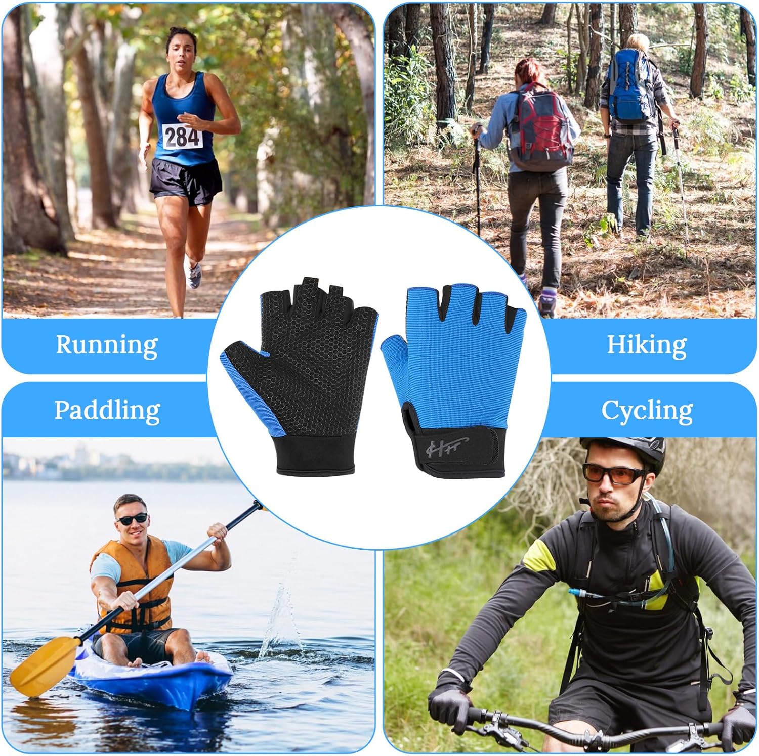 Workout Gloves for Men Women Fingerless Gloves Kayak Gloves with Silicone Padding Fishing Gloves Sports Gloves Ventilated Cycling Gloves for Training Fitness Exercise Hanging Pull Ups Roller Skating - Image 5